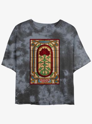 Stranger Things Stained Glass Rose Tie-Dye Womens Crop T-Shirt