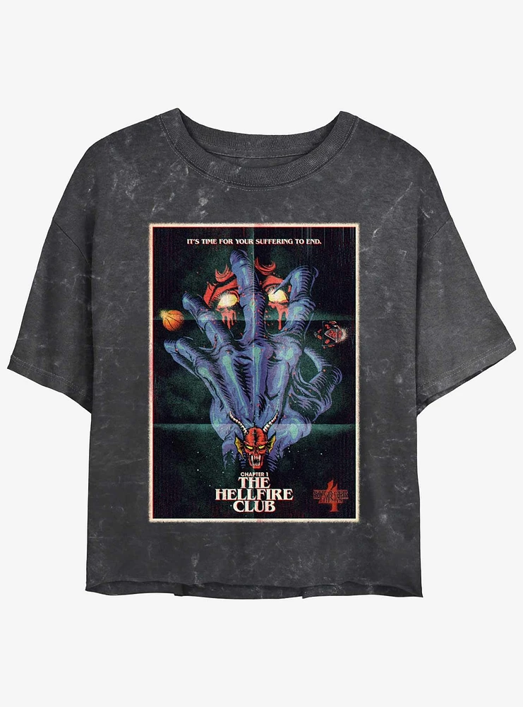 Stranger Things X Butcher Billy The Hellfire Club Mineral Wash Womens Crop T-Shirt