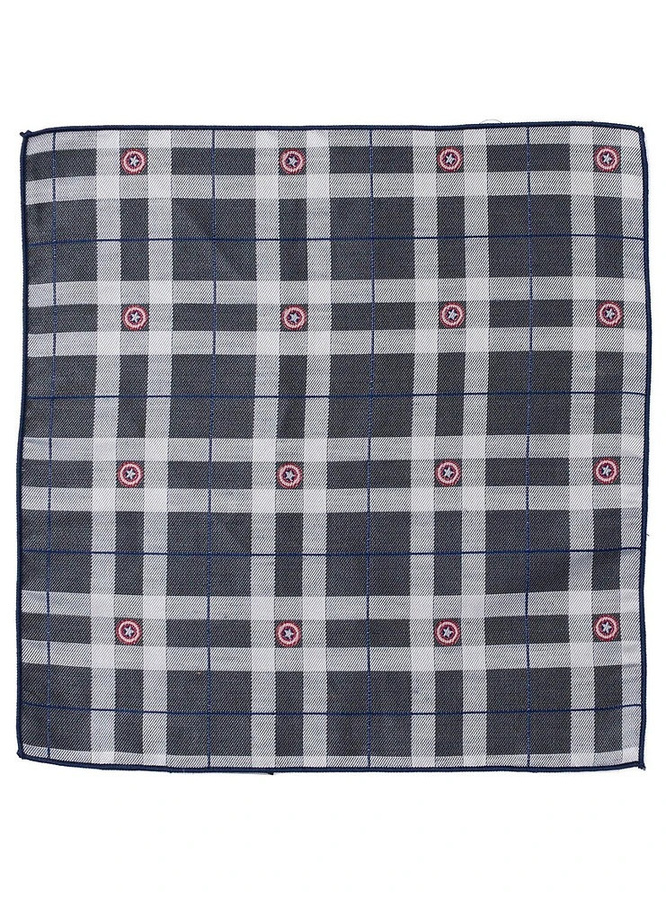 Marvel Captain America Gray Plaid Pocket Square