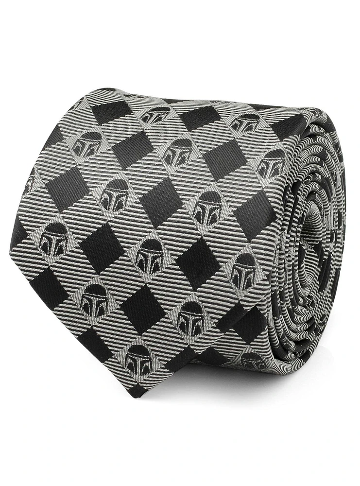 Star Wars The Mandalorian Plaid Black Gray Men's Tie