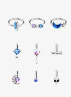 Steel Silver Planet Alien Nose Stud & Hoop 9 Pack