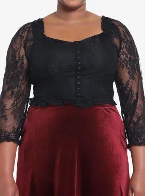 Black Lace Corset Girls Long-Sleeve Top Plus Size