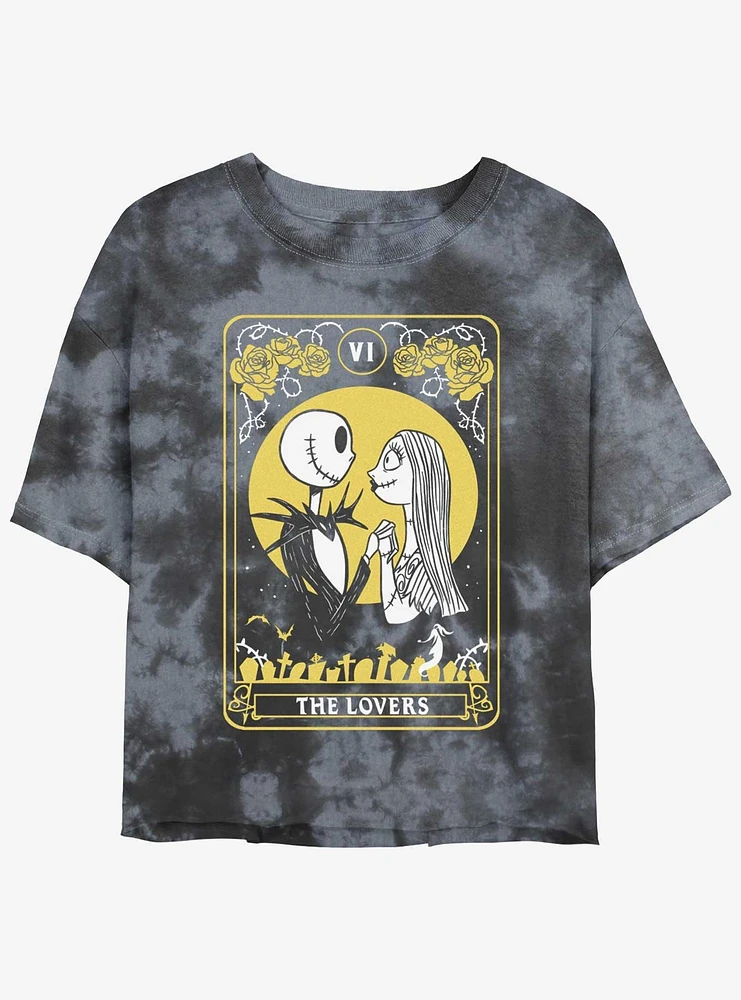 The Nightmare Before Christmas Jack & Sally Lovers Tarot Card Tie-Dye Girls Crop T-Shirt