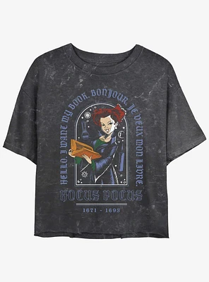 Disney Hocus Pocus Winnie I Want My Book Mineral Wash Girls Crop T-Shirt