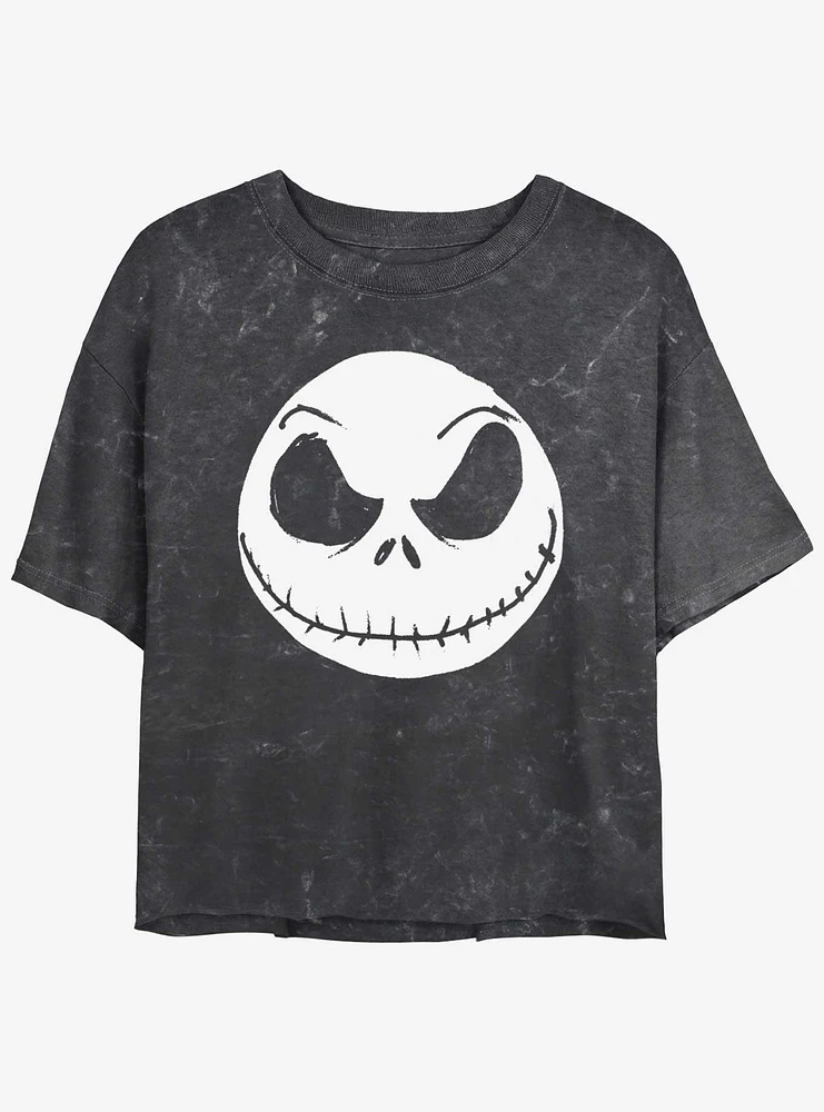 Disney The Nightmare Before Christmas Big Face Jack Mineral Wash Girls Crop T-Shirt