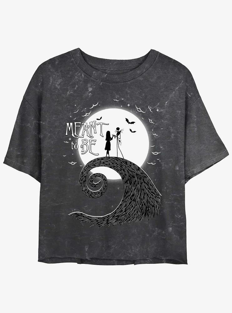 Disney The Nightmare Before Christmas Jack and Sally Meant To Be Mineral Wash Girls Crop T-Shirt