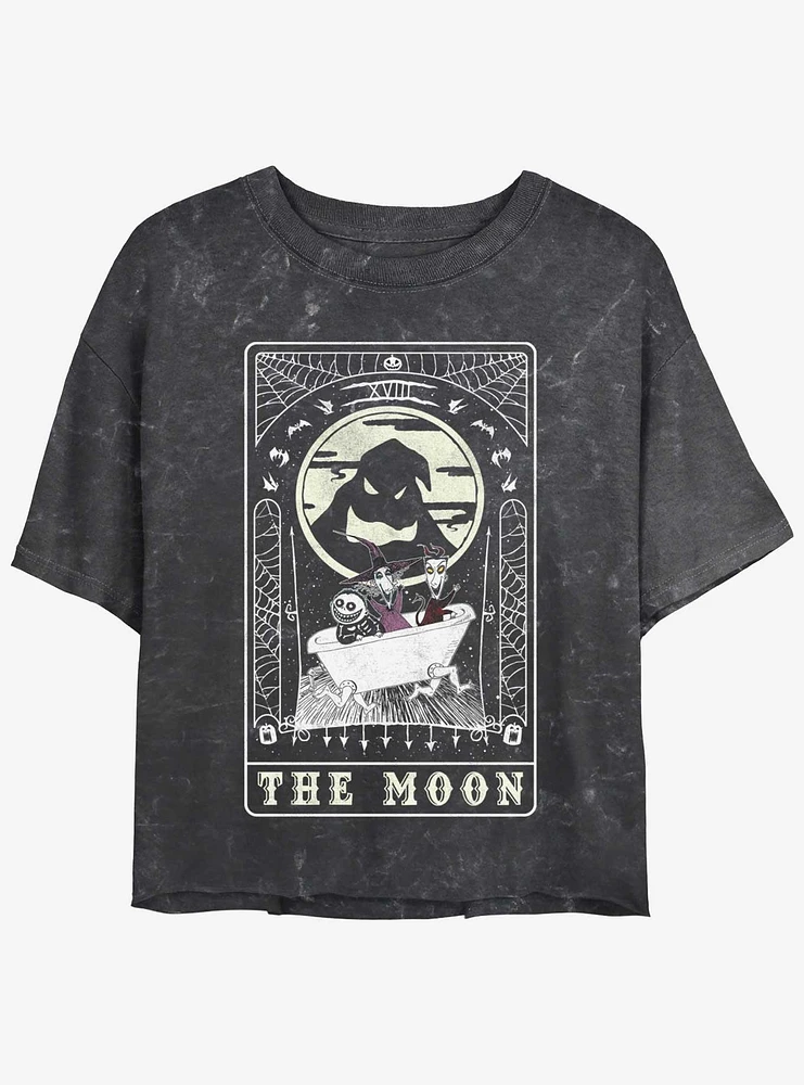 Disney The Nightmare Before Christmas Moon Tarot Card Mineral Wash Girls Crop T-Shirt