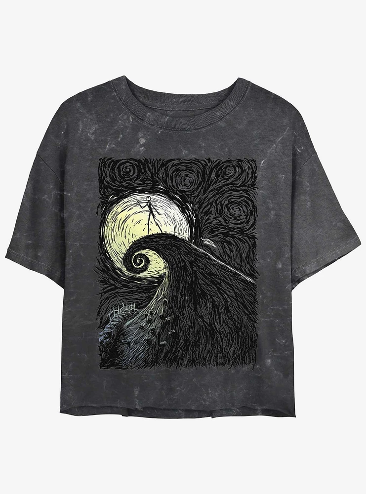 Disney The Nightmare Before Christmas Jack On Spiral Hill Mineral Wash Girls Crop T-Shirt