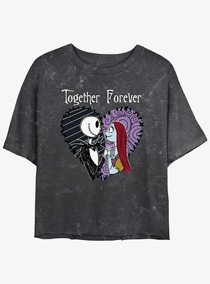 Disney The Nightmare Before Christmas Jack and Sally Together Forever Mineral Wash Girls Crop T-Shirt
