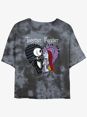 Disney The Nightmare Before Christmas Jack and Sally Together Forever Tie-Dye Girls Crop T-Shirt