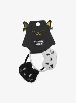Black & White Cats Plush Hair Tie Set