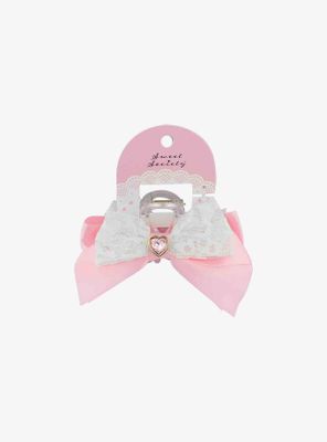 Pink Lace Bow Claw Hair Clip