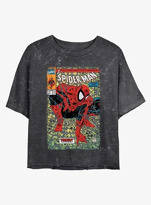 Marvel Spider-Man Spider Comic Mineral Wash Girls Crop T-Shirt