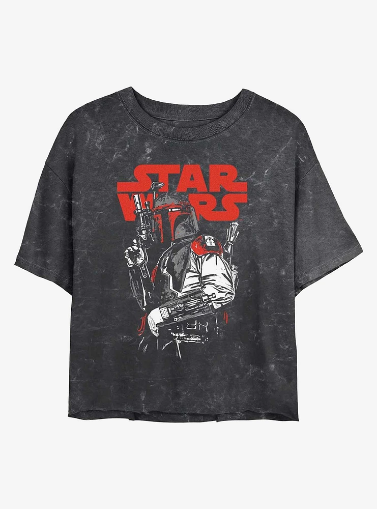 Star Wars Boba Fett Pose Mineral Wash Girls Crop T-Shirt