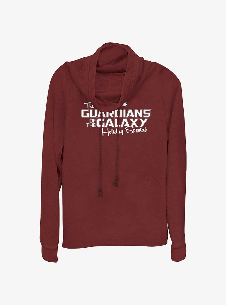 Marvel Guardians of the Galaxy Holiday Special Logo Cowl Neck Long-Sleeve Top