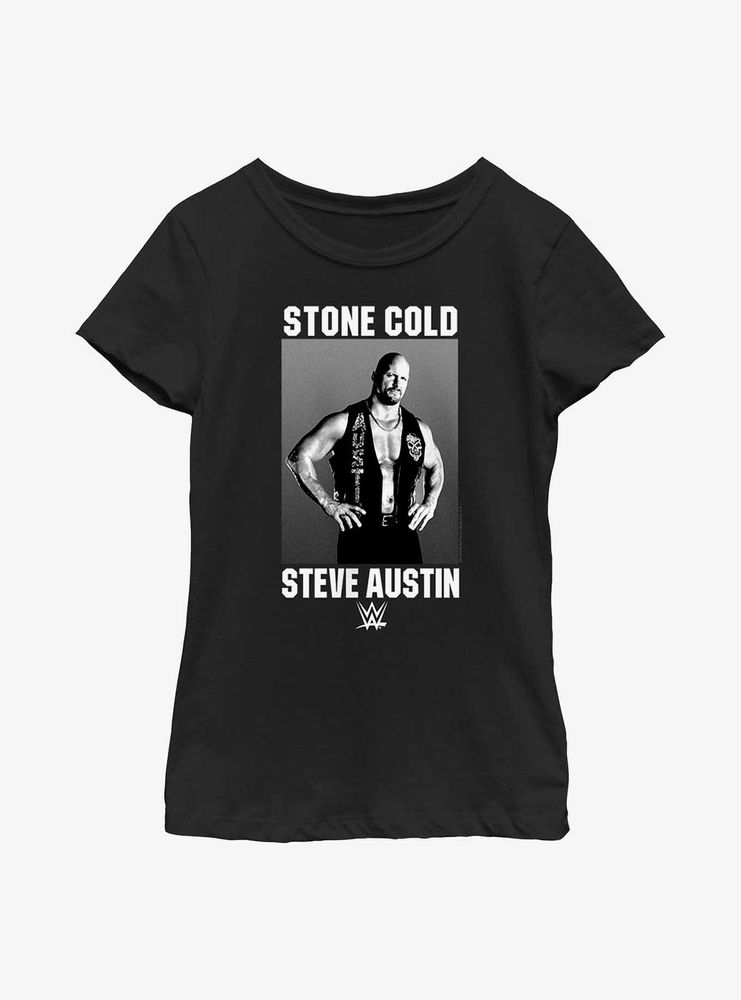 WWE Stone Cold Steve Austin Black & White Photo Youth Girls T-Shirt