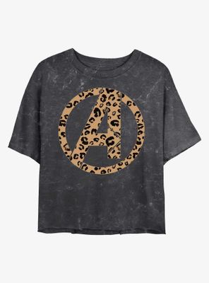 Marvel Avengers Leopard Fill Logo Mineral Wash Crop Womens T-Shirt