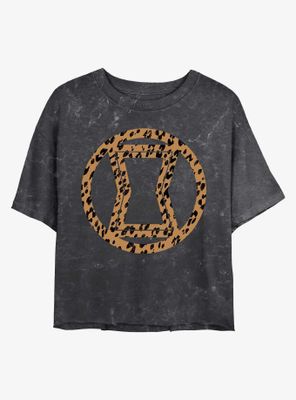 Marvel Black Widow Leopard Fill Logo Mineral Wash Crop Womens T-Shirt