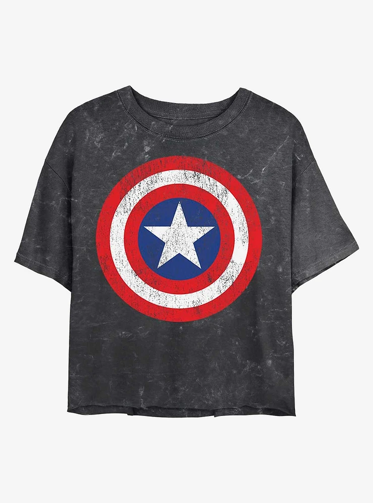 Marvel Captain America Distressed Shield Mineral Wash Crop Womens T-Shirt