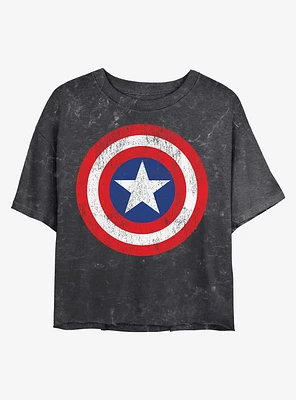 Marvel Captain America Distressed Shield Mineral Wash Crop Womens T-Shirt