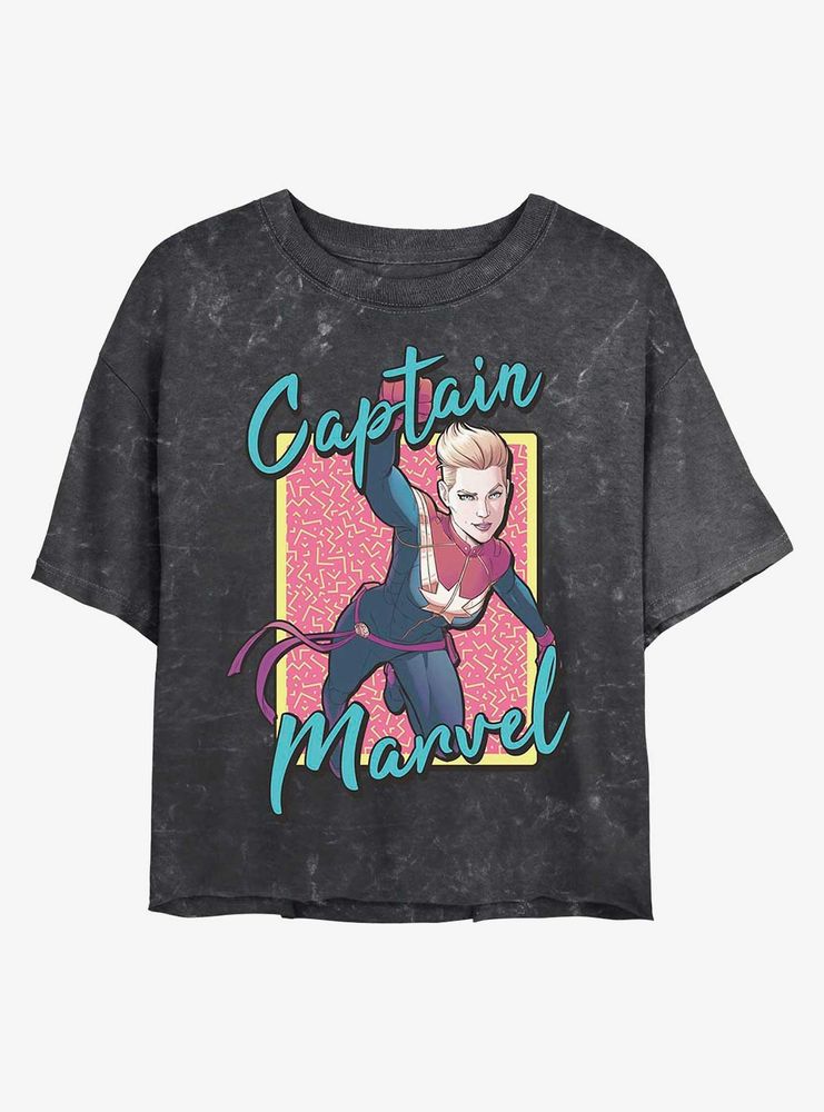 Marvel Captain 90's Mineral Wash Crop Womens T-Shirt