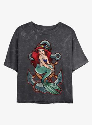 Disney Princesses Ariel Anchor Mineral Wash Crop Womens T-Shirt