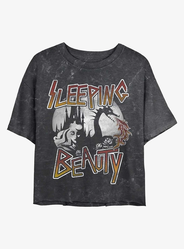 Disney Princesses Sleeping Beauty Mineral Wash Crop Womens T-Shirt
