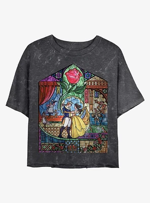 Disney Princesses Glass Beauty Mineral Wash Crop Womens T-Shirt