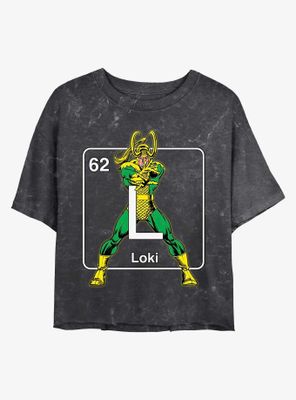 Marvel Loki Periodic Mineral Wash Crop Womens T-Shirt