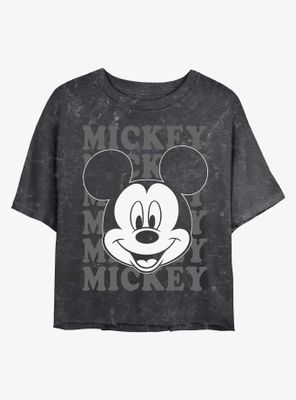 Disney Mickey Mouse Big Face Mineral Wash Crop Womens T-Shirt