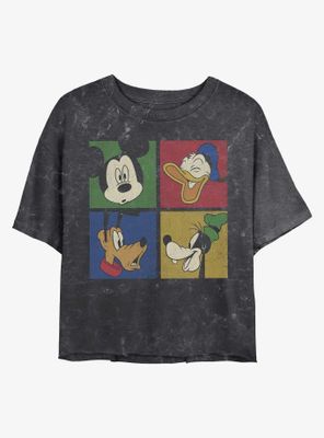 Disney Mickey Mouse Block Party Mineral Wash Crop Womens T-Shirt