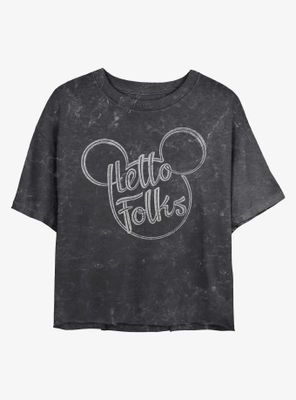Disney Mickey Mouse Hello Folks Mineral Wash Crop Womens T-Shirt