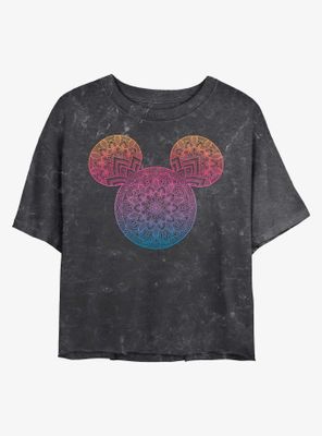 Disney Mickey Mouse Mandala Fill Mineral Wash Crop Womens T-Shirt