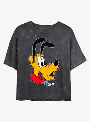 Disney Mickey Mouse Pluto Big Face Mineral Wash Crop Womens T-Shirt