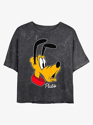 Disney Mickey Mouse Pluto Big Face Mineral Wash Crop Womens T-Shirt