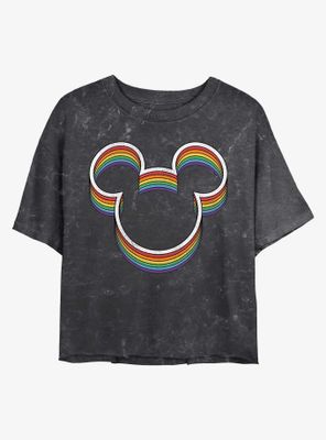 Disney Mickey Mouse Rainbow Ears Mineral Wash Crop Womens T-Shirt