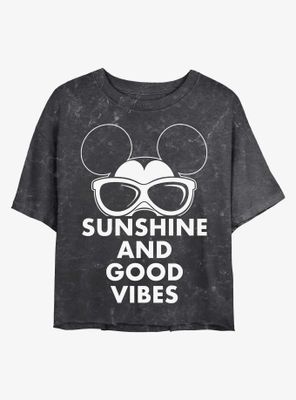 Disney Mickey Mouse Sunshine and Good Vibes Mineral Wash Crop Womens T-Shirt