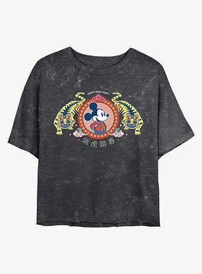 Disney Mickey Mouse Tiger King Mineral Wash Crop Womens T-Shirt