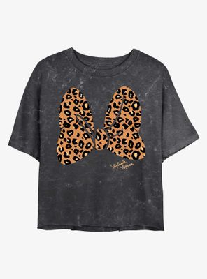 Disney Minnie Mouse Animal Print Bow Mineral Wash Crop Womens T-Shirt