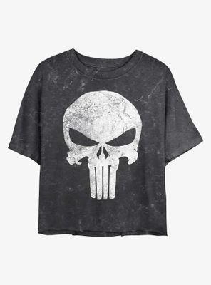 Marvel Distress Skull Mineral Wash Crop Womens T-Shirt