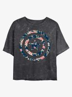 Marvel Floral Shield Mineral Wash Crop Womens T-Shirt