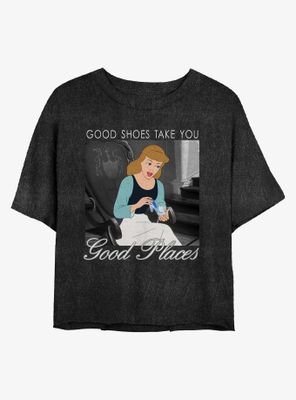 Disney Cinderella Good Shoes Take You Places Mineral Wash Crop Womens T-Shirt