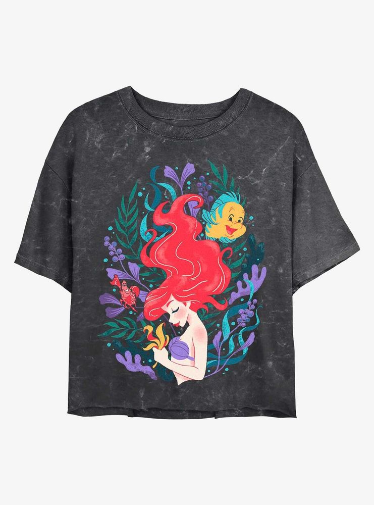 Disney The Little Mermaid Ariel Under Sea Mineral Wash Crop Womens T-Shirt