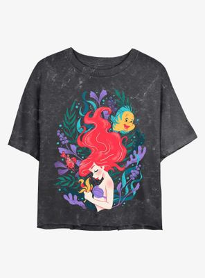 Disney The Little Mermaid Ariel Under Sea Mineral Wash Crop Womens T-Shirt
