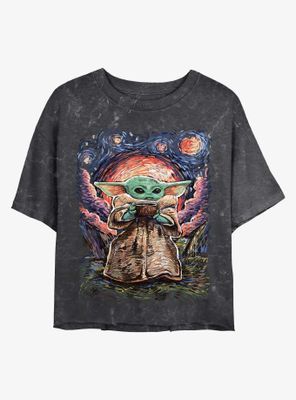 Star Wars The Mandalorian Sipping Starries Mineral Wash Crop Womens T-Shirt