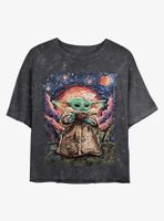 Star Wars The Mandalorian Sipping Starries Mineral Wash Crop Womens T-Shirt