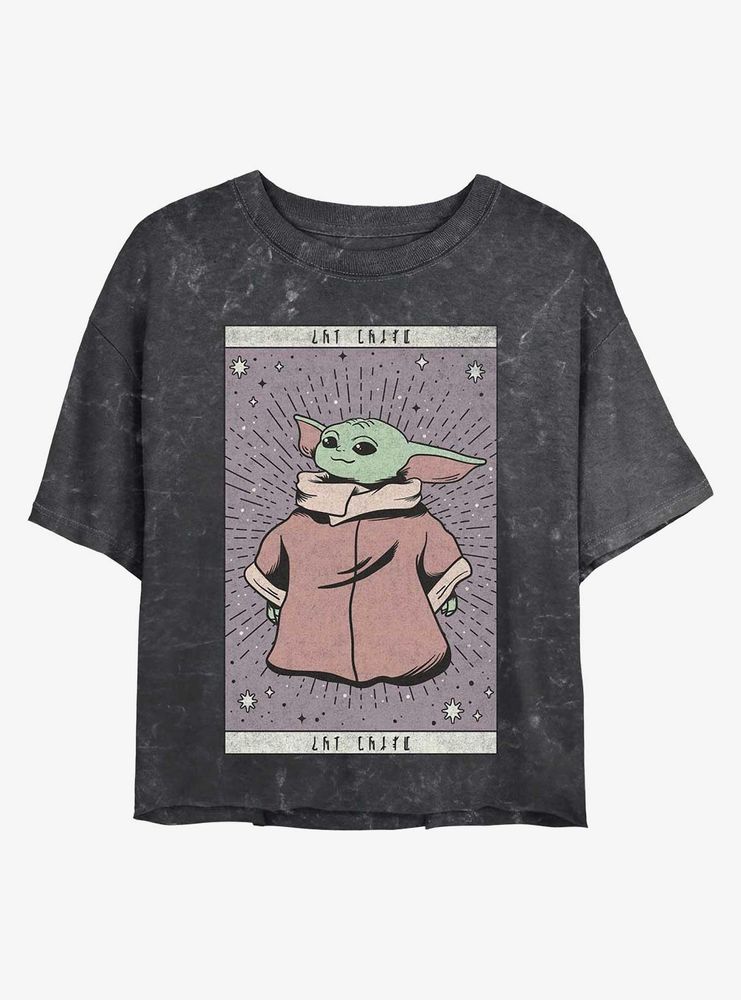 Star Wars The Mandalorian Child Tarot Mineral Wash Crop Womens T-Shirt