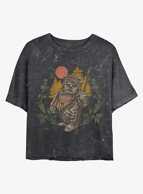 Star Wars Ewok Sunset Mineral Wash Crop Womens T-Shirt