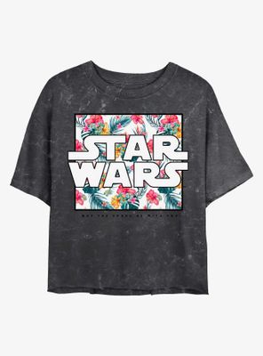 Star Wars Floral Box Logo Mineral Wash Crop Womens T-Shirt