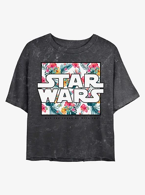 Star Wars Floral Box Logo Mineral Wash Crop Womens T-Shirt